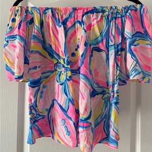 Lilly Pulitzer Colorful Floral Off-Shoulder Blouse